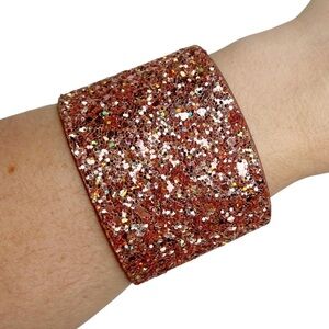 Rose Gold Glitter Wide Cuff Bangle Bracelet